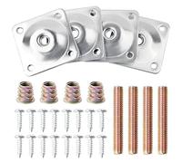 4 Juegos de Placas de Montaje de Piernas con Tornillos Pernos, M8 Metal Placas de Fijación Soportes de Montage para Pies de Muebles, Placa de Montaje para Patas de Mesa Asientos Sofá Muebles (Silver)