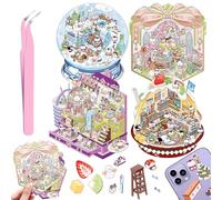 4 Juegos DIY 3D Pegatinas Casa, DIY Sticker Scene Divertidas, Cafetería, Supermercado, Restaurante, Pegatinas 3D Escenas Lindo Cartoon Kit con 1 Pinzas