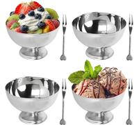 4 Juegos Vaso de Helado de Acero Inoxidable Cuencos Helado Acero para Postre Ensaladera Reutilizables Vasos Batidos Leche Aperitivos Helados Batidos Vasos con Tenedores Vasos de Postre para Frutas
