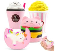 4 Juguetes Squishy de Unicornio Rosa, Adorables Juguetes Sensoriales Suaves Kawaii para Aliviar el Estrés, la Ansiedad y el Autismo, para Niñas, Niños y Adultos, Regalos de Cumpleaños y Navidad