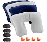 4 Kit Almohada Hinchable Viaje Cuello Avion - Cojin Inflable Cervical Avión para Viaje con Antifaz y Tapones - Collarin Cervical Inflable Cervicales y Reposa Cuello - Cojín Dormir - Travel Pillow