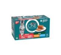 PURINA ONE Terrina Multipack Variedad (4x85g) (Pollo y Zanahorias / Bacalao y Calabacín) - Alimento completo en lata para gatos adultos esterilizados