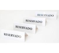 4 Letreros de Mesa Reservado, Plástico Blanco, 15cm x 5cm, para Restaurantes y Áreas de Recepción, 4 Unidades