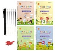 4 libros de trabajo mágicos de escritura a mano, cuaderno de práctica de escritura a mano para niños, libro mágico reutilizable con diseño de plantilla de ranuras para niños (7.48 x 5.12 pulgadas)
