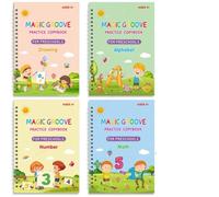 4 Libros/Juego De Cuaderno De Bocetos, Cuaderno De Práctica Ranurado, Cuaderno De Escritura A Mano, Libro Mágico De Caligrafía Montessori, Cuaderno De Escritura A Mano Para Niños, Libro De Aprend