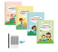 4 libros mágicos de práctica de escritura a mano, dibujo artístico, operaciones matemáticas, letras y números, libro de trabajo para niños y niños, cuaderno de entrenamiento de control