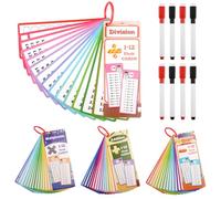 4 Libros Tarjetas de Aprendizaje con 8 Rotuladores Borrables, Tablas De Multiplicar,60 Pcs Tarjetas Matemáticas Borrables para Aprender a Sumar Restar Multiplicar Dividir para el hogar y el Aula