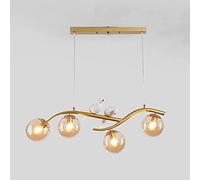 4-Light Chandelier - Brushed Brass Pendant Lighting for Kitchen Island, Living Room, Dining Room, Bird Linear Fixture