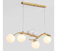 4-Light Chandelier - Brushed Brass Pendant Lighting for Kitchen Island, Living Room, Dining Room, Bird Linear Fixture