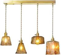 4 Lights Amber Glass Pendant Light Vintage Brass Glass Chandelier Farmhouse Adjustable Hanging Lamp Ceiling Lighting Fixture for Dining Room Kitchen Island Bar