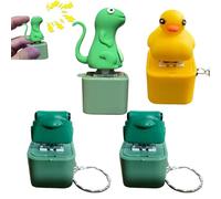 4 llaveros de botón de lagarto, llaveros recargables de animales de pato amarillo con sonido y luces coloridas, juguetes antiestrés para adultos para aliviar la ansiedad (pato amarillo, lagarto × 3)