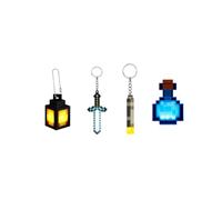 4 llaveros de lámpara de antorcha con iluminación 3 en 1, iluminación colgante y decoración, lámpara artesanal y espada de diamante y luz pixelada y botella de poción mágica para decoración, regalos