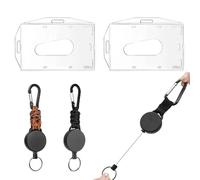 4 llaveros y tarjeteros extensibles, cable de acero de 60 cm con mosquetón reforzado, llavero extensible duradero para llaves e insignias (negro)