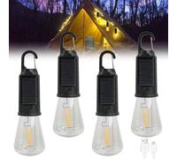 4 luces de camping solares: luces de camping recargables, linterna de camping con mosquetón, linterna de camping LED lámpara de tienda de campaña conjunto de luces de camping, luz de camping para
