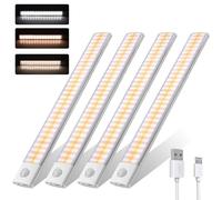 4 Luz Led Armario Luces Sensor de Movimiento Cocina Bajo Mueble con Sin Cable para Interiores Homelife Recargable Regleta Under Cabinet Lights Tira Barra Iluminacion Usb Inalámbrica Iman Enchufe 30CM