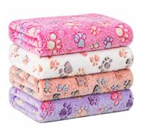 4 Mantas de Cachorro Perro Manta de Polar de Estampado de Huellas para Mascota Pequeño Mediano Alfombrilla de Dormir Cálida para Gato Estera de Jaula Suave de Cobayo(4XL,Blanco, Café, Rosa, Púrpura)