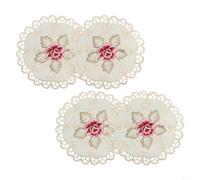 4 manteles individuales redondos de tela satinada con detalle de flores bordadas para mesa de comedor, decoración del hogar, fiesta, boda