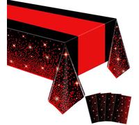 4 manteles negros y rojos, manteles negros, caminos de mesa impresos en rojo, con estampado de lunares, para cumpleaños, bodas, baby shower, aniversario y graduación, 130 x 120 cm
