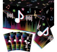 4 manteles temáticos musicales rocking manteles falda y rollo tema fiesta mantel años 50 Rocking Party Supplies para música cumpleaños aniversario de 220 x 130 cm