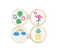 4 marcadores de comida amarillo, verde, rosa, azul