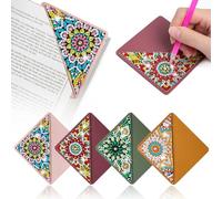 4 marcapáginas de pintura de diamantes, kits de arte de diamantes para adultos, esquina de libro, kits de suministros de protección para los amantes de los libros (Mandala)