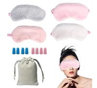 4 máscaras de felpa para dormir con 4 pares de tapones para los oídos y 1 bolsa de almacenamiento, ajustables, suaves, esponjosas, transpirables, opacas, para dormitorio, oficina, viajes, etc.