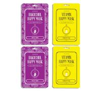 4 Mascarillas Faciales Coreanas: Bakuchiol Happy Mask y Vitamin Happy Mask. Tratamiento con carácter antioxidante, antiinflamatorio, iluminador, regenerativo y seborregulador.