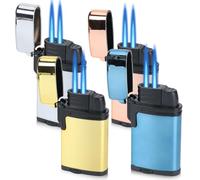 4 mecheros de tormenta, llama jet: encendedor de gas rellenable a prueba de viento doble llama mechero, mecheros de metal para cocina, barbacoa, camping (sin gas)