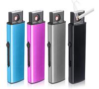 4 mecheros electrónicos, USB, arco eléctrico, encendido de doble cara, recargable para cocina, barbacoa, camping (rojo + negro + azul + plateado)