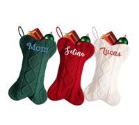 4 medias de Navidad bordadas con nombre personalizado de 16.5 pulgadas con forma de hueso grande, calcetines de Navidad bordados con nombre personalizado para perros, gatos y mascotas