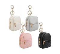 4 mini backpack key chains + cute ladies' makeup bag - PU leather bag with zipper, multi-functional key lipstick card storage (black, beige, pink, gra