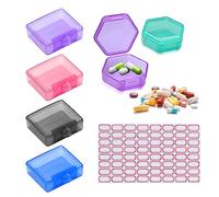 4 mini pastilleros cuadrados, 2 pastilleros hexagonales, 1 etiqueta de etiqueta, impermeable y resistente a la humedad, pastillero portátil para viajes, viajes de negocios, deportes (5 colores)