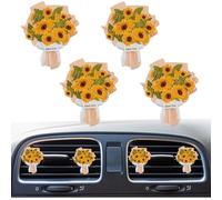 4 mini ramo de flores secas artificiales para coche, ambientador de coche, clip de ventilación de coche, decoración interior del coche, accesorios de ventilación para niñas y mujeres (girasol)