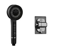 4 Modes Self-cleaning Shower Head With Silicone Brush One-Key Stop Water Massage High Pressure ABS Showerhead(Black Base Set)