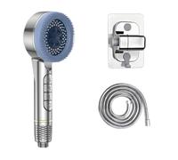 4 Modes Self-cleaning Shower Head With Silicone Brush One-Key Stop Water Massage High Pressure ABS Showerhead(Silver Set)