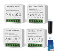 4 módulos de interruptor de luz inteligente de 1 vía, doble control: mini interruptor WiFi DIY encaja detrás del módulo de interruptor de pared compatible con la aplicación Tuya, Alexa y Google Home