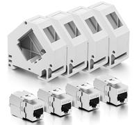 4 Módulos Keystone Cat 6A + 4 Adaptadores de Riel DIN, Soporte Keystone, Adaptador de Riel DIN Estándar de 35 mm para Módulos Keystone de Red Cat6a Cat6 Cat5e, Conector Blindado con Soporte