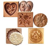 4 Moldes de Madera Tallados para Galletas - Sellos y Cortador 3D - Divertido Molde de Prensa Con Estampado de Flores para Hornear