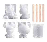 4 moldes de pegamento, 1 vaso medidor, 4 varillas agitadoras, moldes de cristal tridimensionales, moldes de silicona de animales, diferentes formas geométricas, adecuado para manualidades