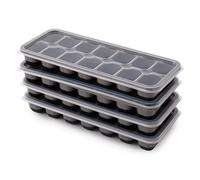 4 moldes de silicona para cubitos de hielo con tapa, sin BPA, apilables, forma segura y saludable, para papilla de bebé, cócteles, whisky, café (4 negros)