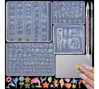 4 moldes de silicona para decoración de uñas, diseño de estrella de mar 3D, conchas, medusas, conchas, caballitos de mar, delfín, diseños temáticos de playa, plantilla de tallado, herramientas de uñas