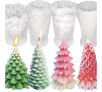 4 moldes for velas de árbol de Navidad, moldes de velas 3D for hacer velas, modelo de vela de silicona con forma de árbol de Navidad, molde de silicona for velas de cera DIY