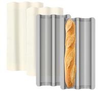 4 moldes para baguette, bandeja de metal para pan francés con paño de fermentación, antiadherente, bandeja para hornear con 2 compartimentos para baguettes de masa madre para una corteza
