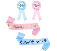 4 Mommy to Be Banda, mamá and papá para ser pin banda Pink and Blue Mommy and Daddy to be Sash Pin Set Embarazo Sash Decoración de Baby Shower para Revelación de Género