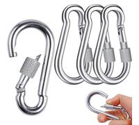 4 Mosquetones de Acero Inoxidable de Seguridad Con Capacidad 200 kg, Con Tornillo y Rosca para Exteriores, Senderismo, Viajes, Hogar (38 x 80 mm)