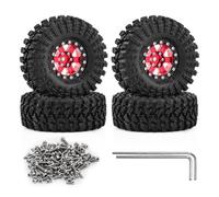 4 neumáticos de aluminio de 1.3 pulgadas, 70 x 26 mm, buje hexagonal de 7 mm, piezas de repuesto para FMS SCX24 AX24 TRX4M 1/18 1/24 RC Car (rojo)