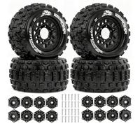 4 neumáticos de goma RC de 128 x 68 mm con adaptador hexagonal reemplazable de 12 mm y 14 mm, piezas de repuesto RC para 1/10 TRAXXAS ARRMA Senton Vorteks Big Rock Granite RC Car (negro)