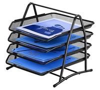 4 Niveles a4 Organizador Escritorio Papeles, Bandejas Oficina Apilables en Malla Metalicas, Organizador de Archivos, Bandeja Escritorio Organizadors para Oficina Hogar