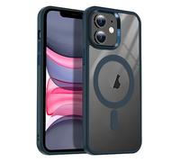 4-OK Funda Magnética para iPhone 11, Compatible con MagSafe, Carga Inalámbrica, Resistente Golpes y Amarillamiento, Protección cámara y Pantalla. Carcasa Transparente Híbrida (iPhone 11, Azul)