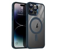 4-OK Funda Magnética para iPhone 14 Pro MAX, Compatible con MagSafe, Carga Inalámbrica, Resistente Golpes y Amarillamiento, aro magnético, Carcasa Transparente Híbrida (iPhone 14 Pro MAX, Azul)